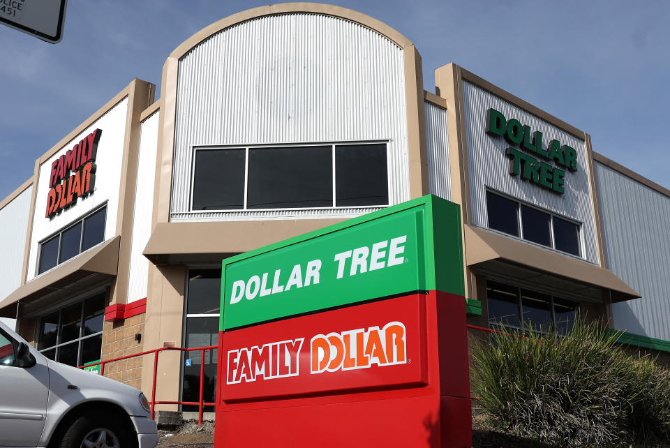 RIO VISTA, CALIFORNIA - MARCH 13: A sign is posted in front of a Dollar Tree and Family Dollar store on March 13, 2024 in Rio Vista, California. Dollar Tree announced plans to close nearly 1,000 of its underperforming Family Dollar stores across the U.S. (Photo by Justin Sullivan/Getty Images)