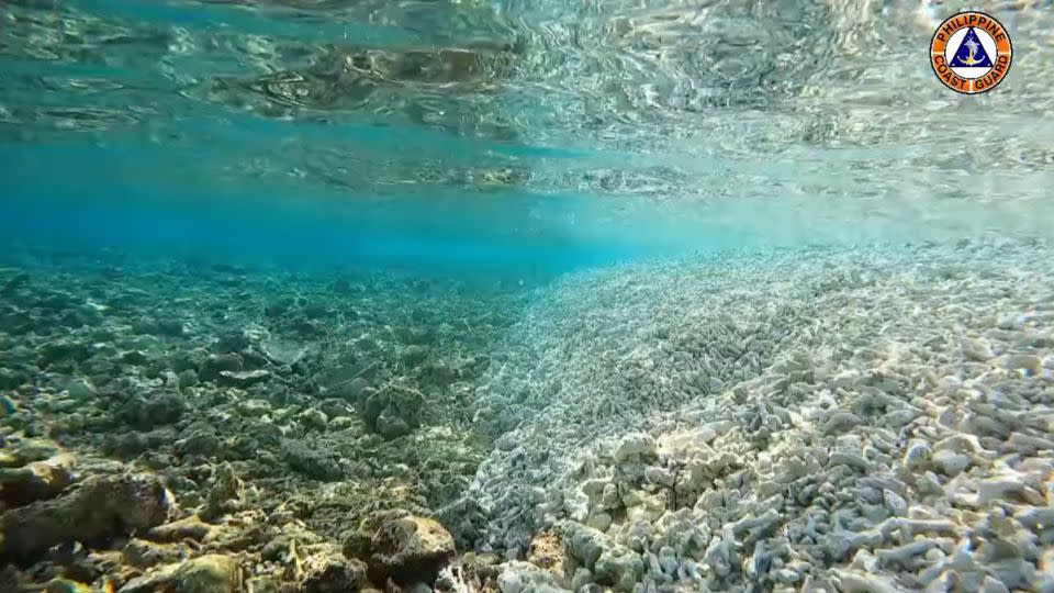 Bleached coral fragments have piled up around Rozul (Iroquios) Reef, according to the Philippine Coast Guard. - Philippine Coast Guard/Facebook