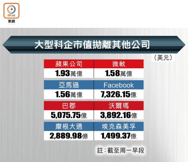 大型科企市值拋離其他公司