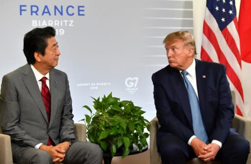 Japan's Prime Minister Shinzo Abe (L) and US President Donald Trump , pictured on the sidelines of the G7 summit in Biarritz in August, are set to sign a trade deal on the sidelines of the UN General Assembly meeting in New York