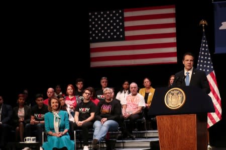 FILE PHOTO: New York Governor Andrew Cuomo speaks before signing the Red Flag bill, also known as the Extreme Risk Protection Order bill, in New York