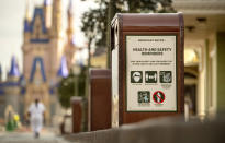 Signage throughout Walt Disney World Resort theme parks in Lake Buena Vista, Fla., reminds guests of new health and safety measures in place. (Disney/Kent Phillips, photographer)