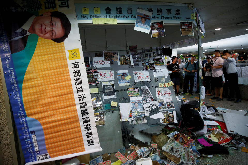 The office of pro-China lawmaker Junius Ho is seen destroyed by anti-extradition supporters in Hong Kong, China July 22, 2019. (Photo: Edgar Su/Reuters)