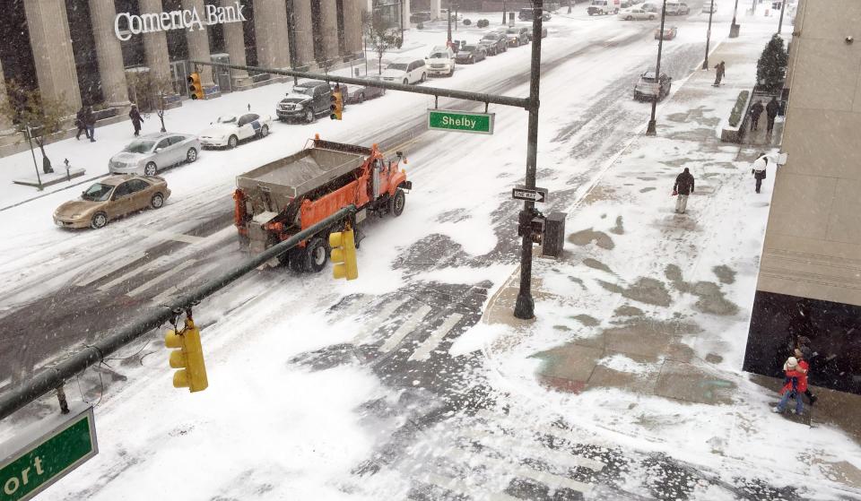 During many storms, salt trucks are out on the roads before it stops snowing.