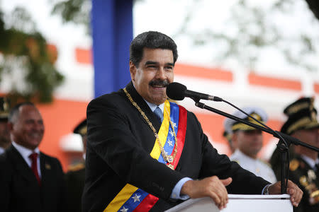 Venezuela's President Nicolas Maduro attends a ceremony to commemorate the Congress of Angostura in Ciudad Bolivar, Venezuela February 15, 2019. Miraflores Palace/Handout via REUTERS