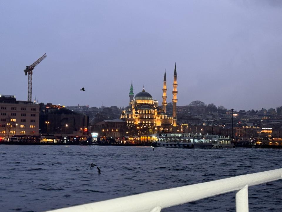 Views of Istanbul at night from Istanbul ferry 