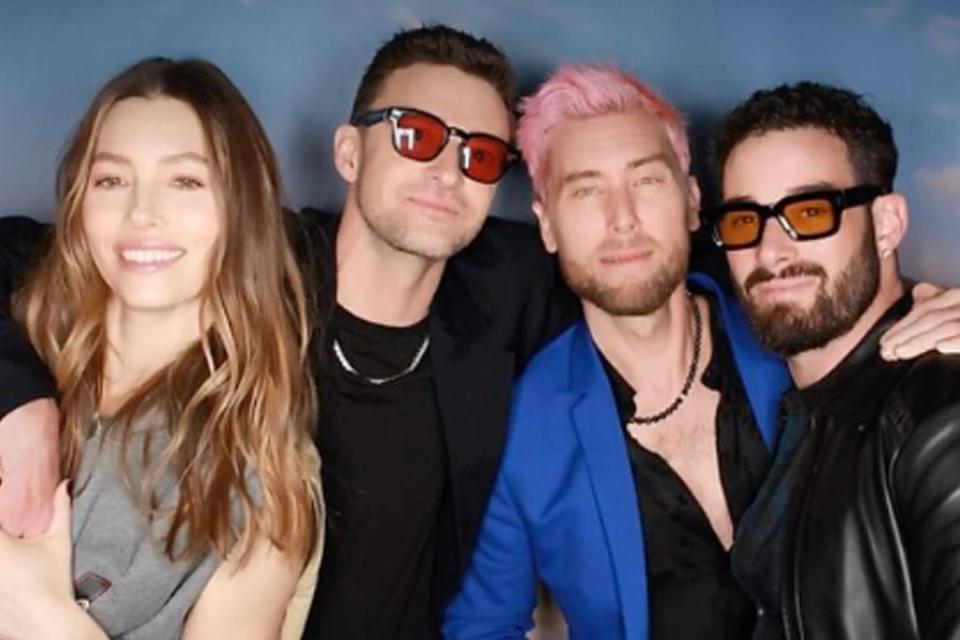 <p>lancebass/Instagram</p> Jessica Biel, Justin Timberlake, Lance Bass, and Michael Turchin