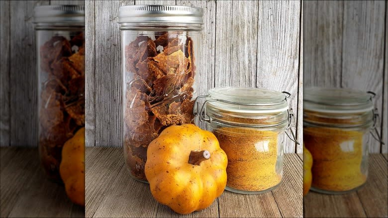 Jars of pumpkin powder and flakes