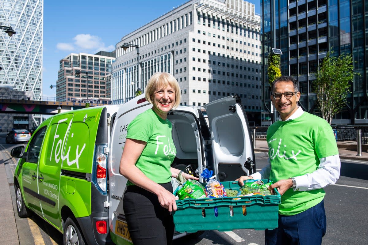 Shobi Khan (right), chief executive of Canary Wharf Group,  with Charlotte Hill, chief executive of The Felix Project  (Lucy Young)