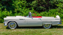 <p>In 1954, Ford began crash testing its cars, but there was an even bigger milestone that year when the sleek Thunderbird debuted. Its genesis could be traced to World War II when American servicemen got a look at European sports cars and came home with a lust for them. Ford rival General Motors was first to the market with its 1953 Chevy Corvette. The response to the Corvette? The T-bird, a year later.</p> <p>The new Ford Thunderbird was cushy and comfy and boasted a powerful V-8 engine and manual transmission — plus those instantly legendary porthole windows. Four years later, a four-seater hit the market. The T-bird was discontinued in 1997 due to lousy sales, but Ford tried again in 2002, going old school with its looks (and those windows) for the ultimate throwback nostalgia feel. The car went out of production in 2005, but the 1950s lasted a long time for this iconic car.</p>  