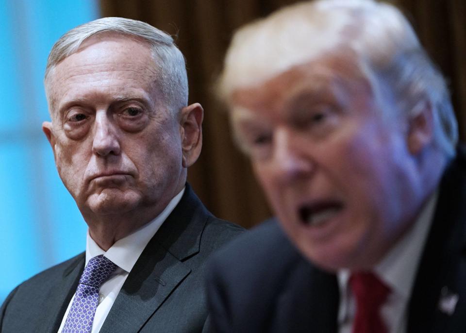 James Mattis (left) is pictured in October 2017, when he was president Donald Trump&#x002019;s defence secretary. Photo: AFP