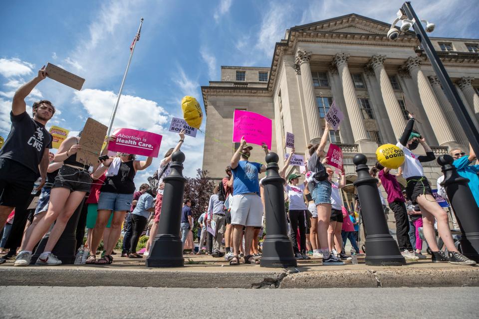 Protesters converged on the Federal Building in Louisville to protest the Supreme Court's decision to strike down the Roe Vs Wade decision and the right to an abortion. June 24, 2022