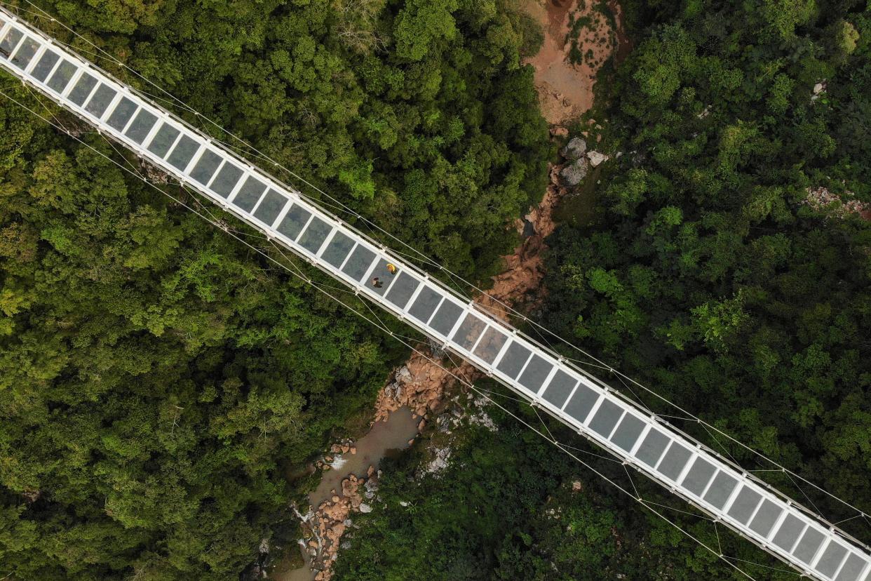 aerial view of the Bach Long glass bridge in the Moc Chau district in Vietnam's Son La province