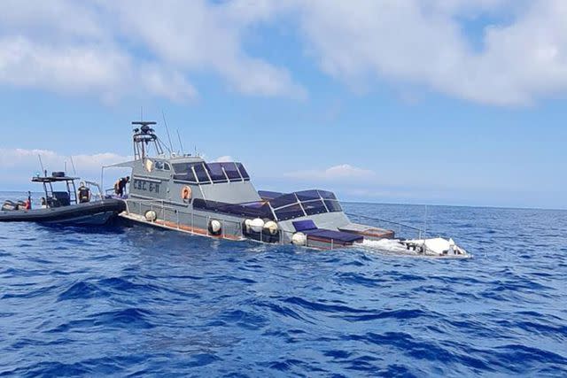 <p>Gendarmerie des Alpes-Maritimes</p> Princess Diana's former yacht sinks beneath the Mediterranean Sea on Saturday, July 29.