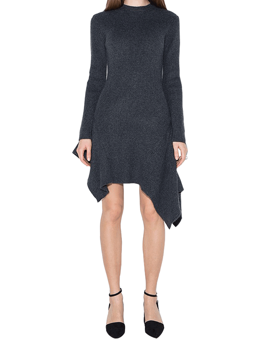 Sweater dresses are a cozy winter staple, but they don’t always scream “chic” — this one’s cool asymmetric hem changes that. 
