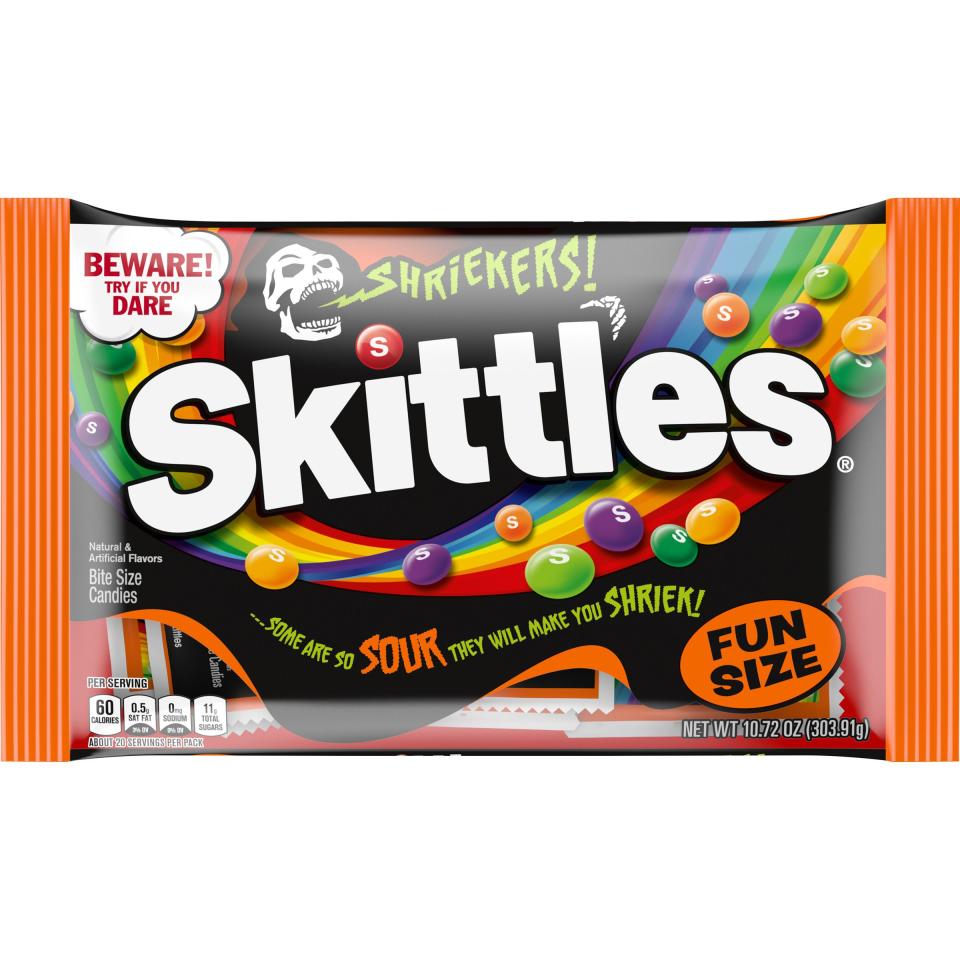 7) Skittles Shriekers Fun Size Sour Halloween Chewy Candy, 10.72oz Bag