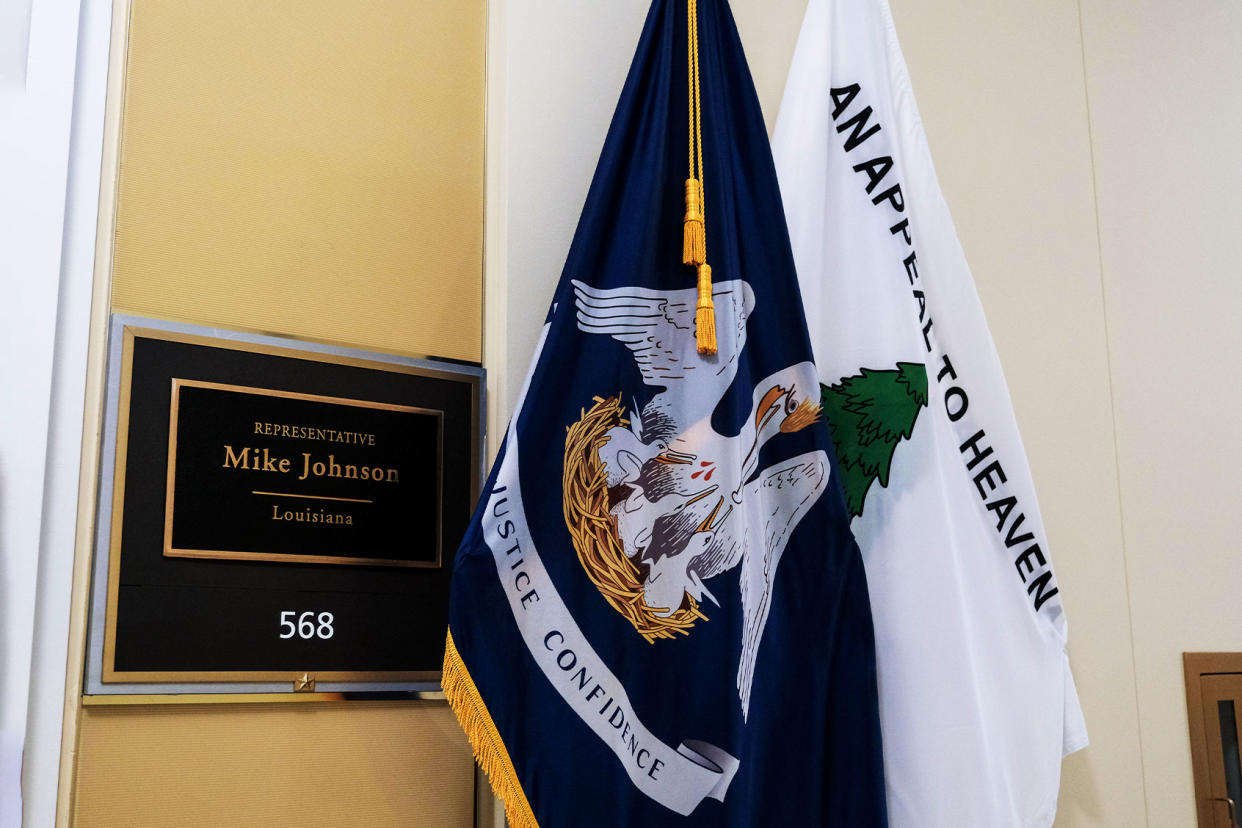 An Appeal To Heaven in front of Mike Johnson office Michael A. McCoy/Getty Images