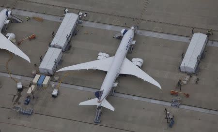 An aerial view shows the final assembly area at the Boeing plant in North Charleston, South Carolina, March 26, 2015. REUTERS/Randall Hill