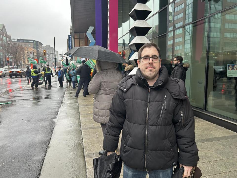 'It’s very important for myself, for our children, that we are out in the street to ensure that public services are the best we can offer,' says Simon Dolbec, who has worked as a cook at the Centre hospitalier de l'Université de Montréal for the past 17 years. 