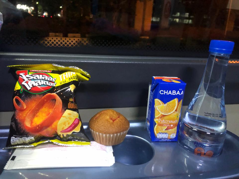 Snacks on a counter on a bus 