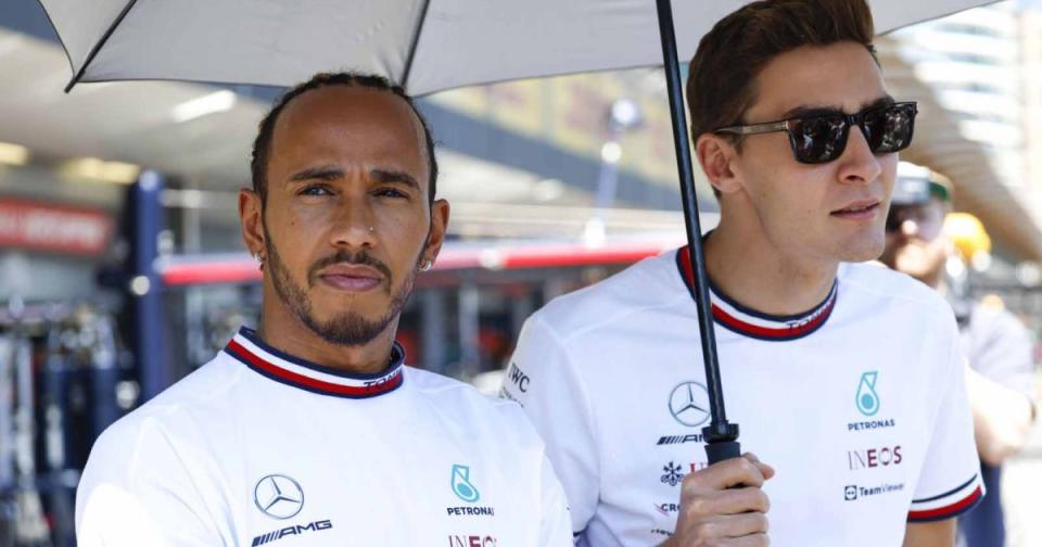 Mercedes team-mates Lewis Hamilton and George Russell. Formula 1 Baku June 2022. Credit: Alamy