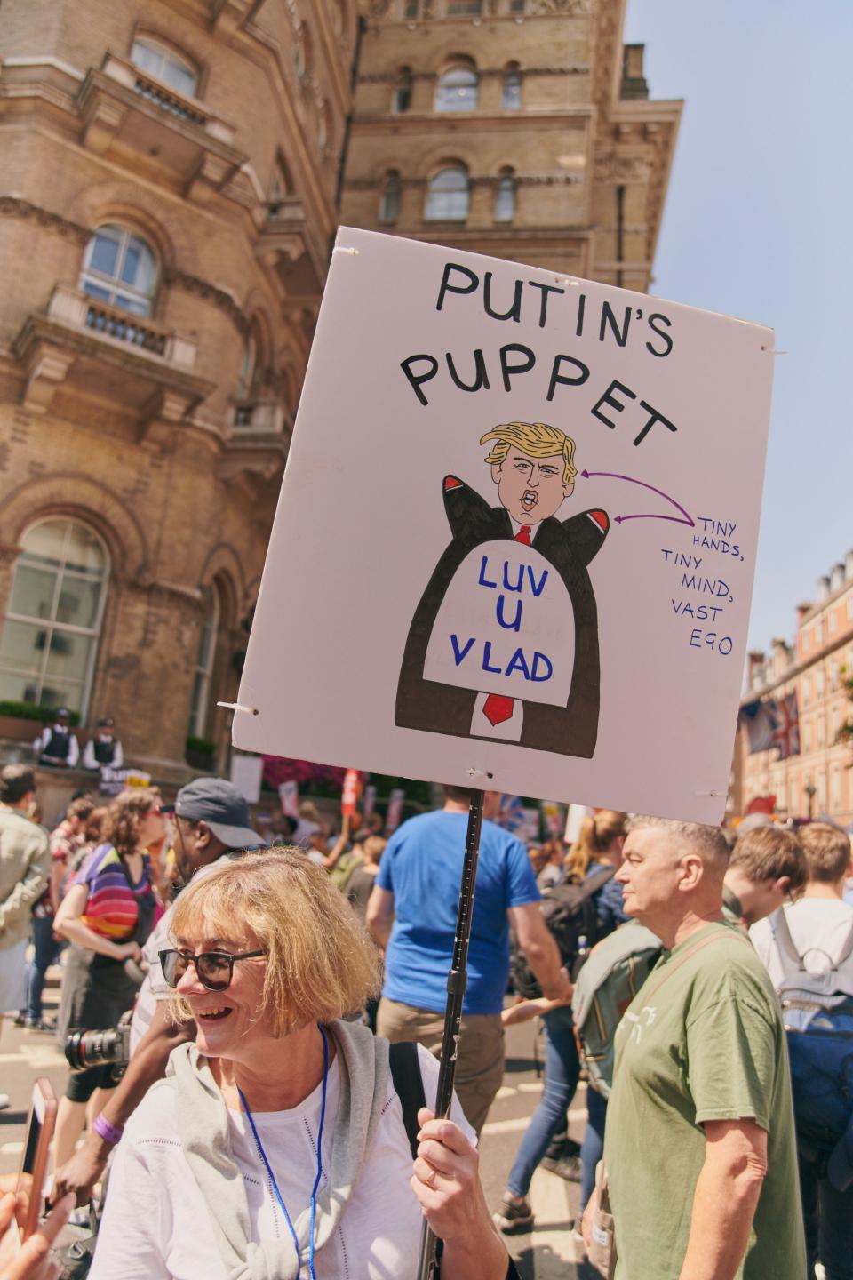 London swelled with protests against Donald Trump during his visit to the U.K., including a giant baby blimp.