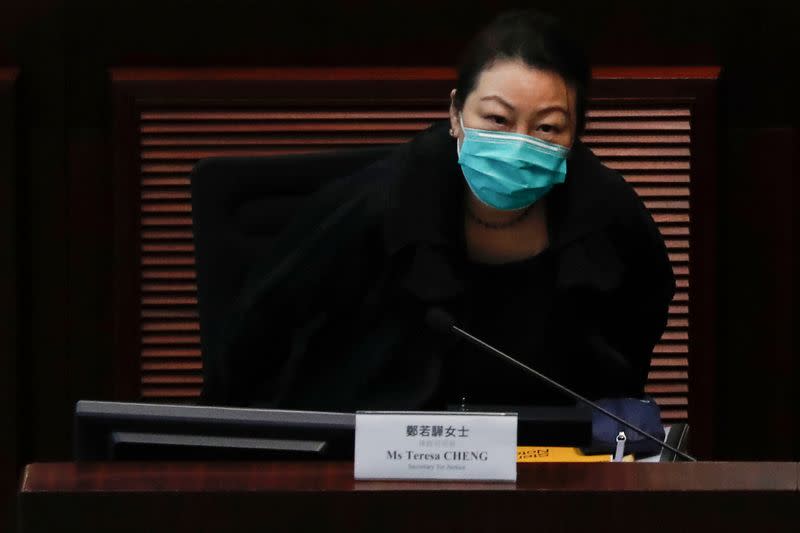 FILE PHOTO: Secretary for Justice Teresa Cheng Yeuk-wah attends a meeting to debate national security law at Legislative Council, in Hong Kong