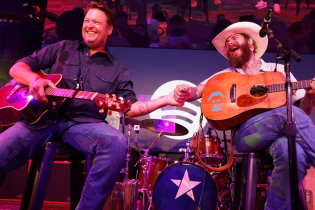 Blake Shelton and Post Malone performed "Pour Me a Drink" at CMA Fest; a studio version is out now. - Credit: Brett Carlsen/Getty Images