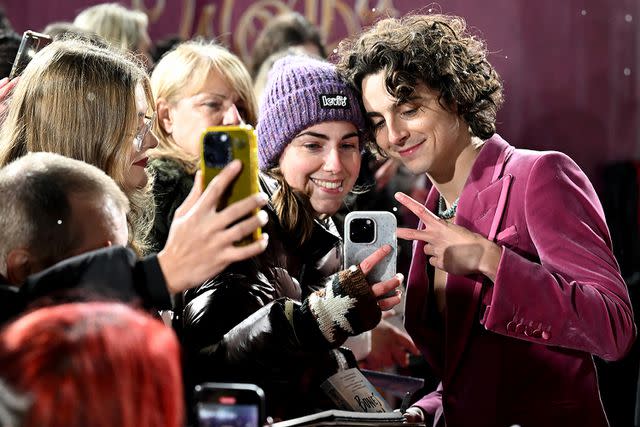 <p>Anthony Devlin/Getty</p> Timothée Chalamet at "Wonka" premiere in London on Nov. 28, 2023.