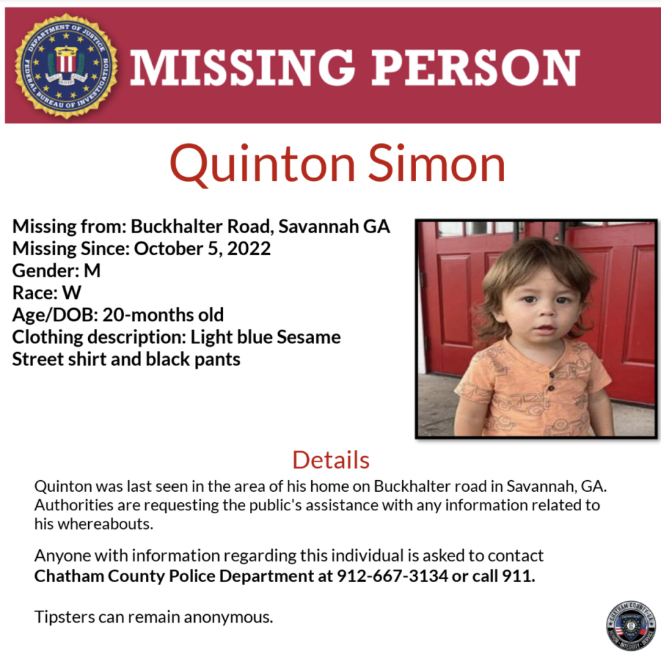 Une affiche de personnes disparues pour Quinton Simon (FBI)