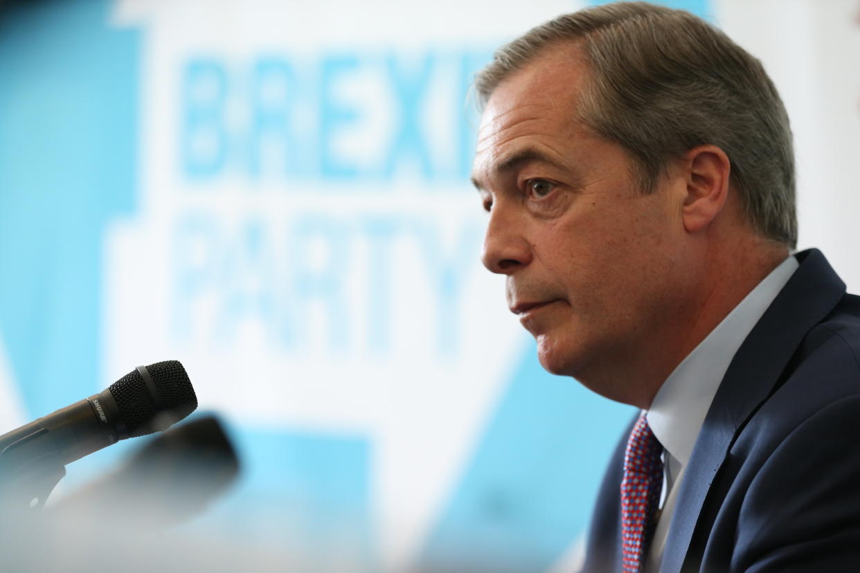 Nigel Farage during his Brexit Party's first press conference of the European Election campaign (Picture: PA)