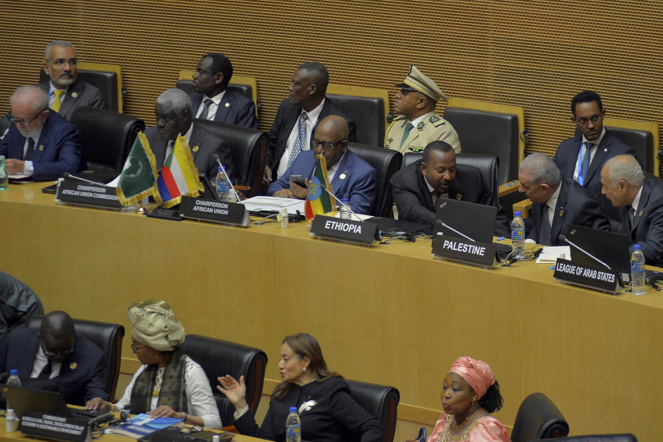 African heads of state attend the 37th Ordinary session of the Assembly of the African Union (AU) Summit at the AU headquarters in Addis Ababa, Ethiopia, Saturday, Feb. 17, 2024. Leaders at an African Union summit in the Ethiopian capital Addis Ababa have urday condemned Israel’s offensive in Gaza and called for its immediate end. (AP Photo)