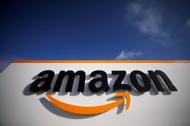 FILE PHOTO: The logo of Amazon is seen at the company logistics centre in Boves