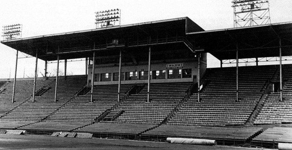Buffalo's War Memorial Stadium, first home of the Buffalo Bills. Movie producers selected War Memorial Stadium for the 1984 film "The Natural" because the place had the right look for an old-time ballpark.