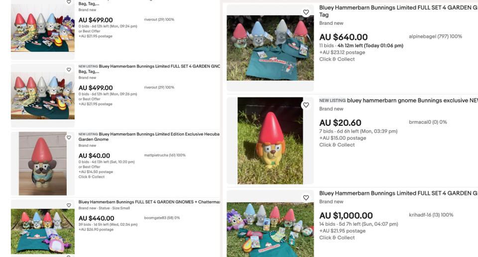 Bunnings Bluey merchandise being sold on eBay.