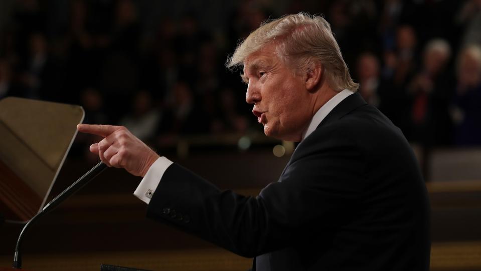 President Donald Trump addresses a joint session of the U.S. Congress on February 28, 2017 in the House chamber of the U.S. Capitol in Washington, DC. (Photo: Jim Lo Scalzo – Pool/Getty Images)