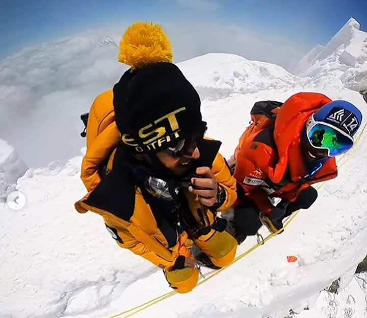 The climbers filmed from above on the ridge of Everest.