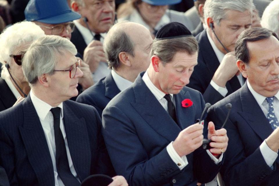 British Prime Minister John Major (left) and Prince Charles attend Israeli Prime Minister Yitzhak Rabin's funeral