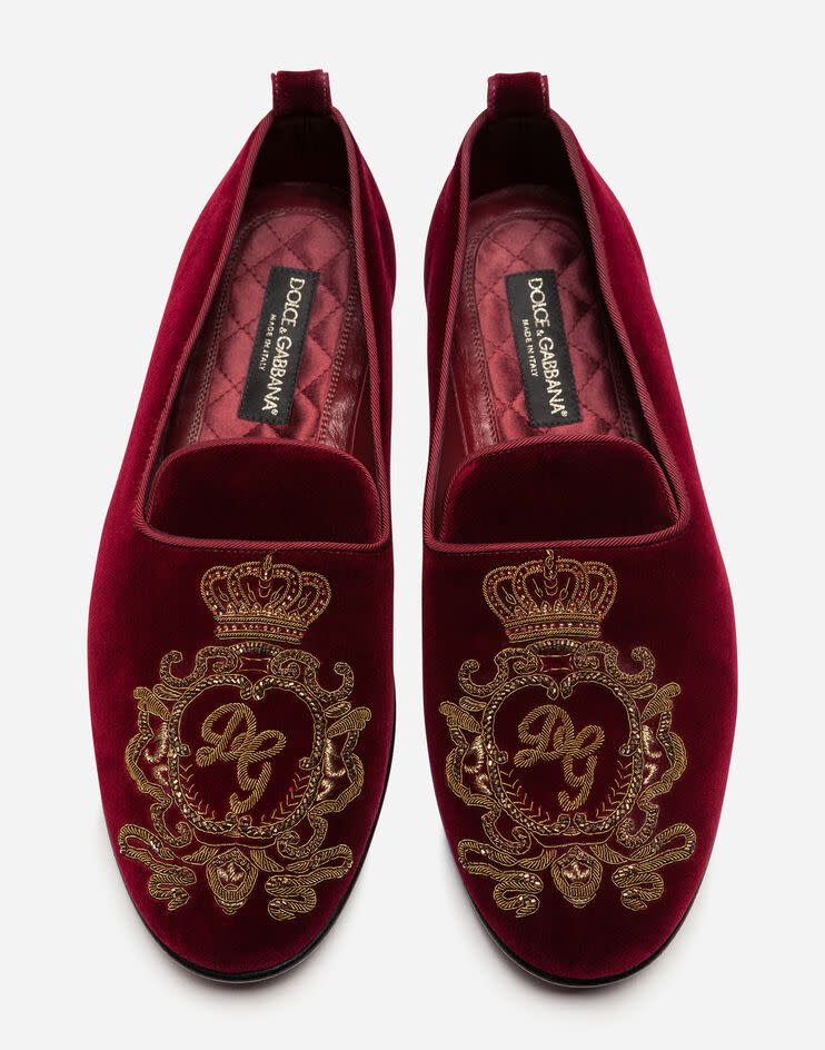 Velvet Slippers with Coat of Arms Embroidery