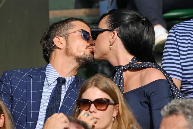 <p>Karwai Tang/WireImage</p> Orlando Bloom and Katy Perry at Wimbledon