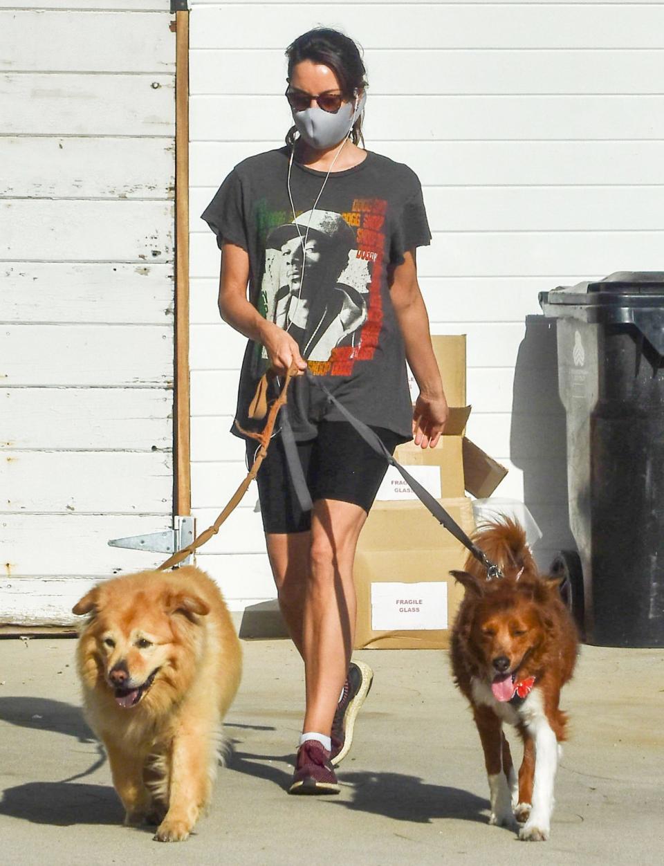 <p>Aubrey plaza does double dog duty in Los Angeles on Tuesday.</p>