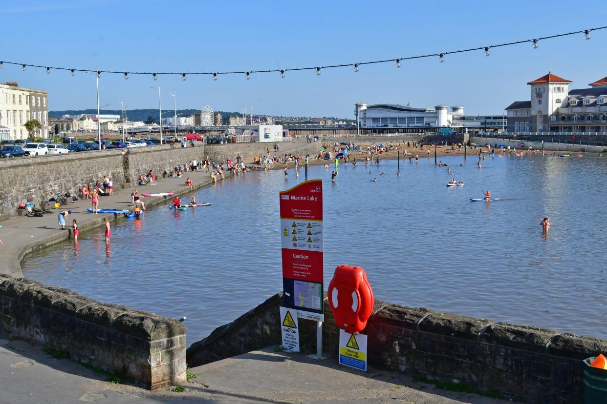 People cooling down in Weston Super Mare in July