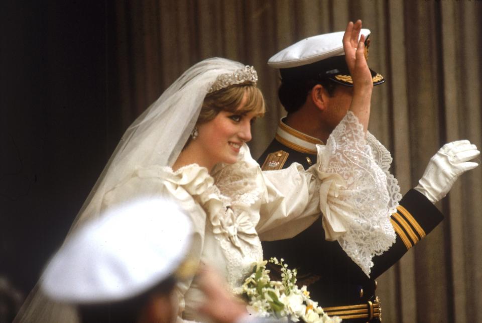 <span><span>The newly married Prince and Princess of Wales wave to waiting crowds as they emerge from St. Paul's Cathedral following their wedding on July 29, 1981 </span><span>Historia/Shutterstock</span></span>