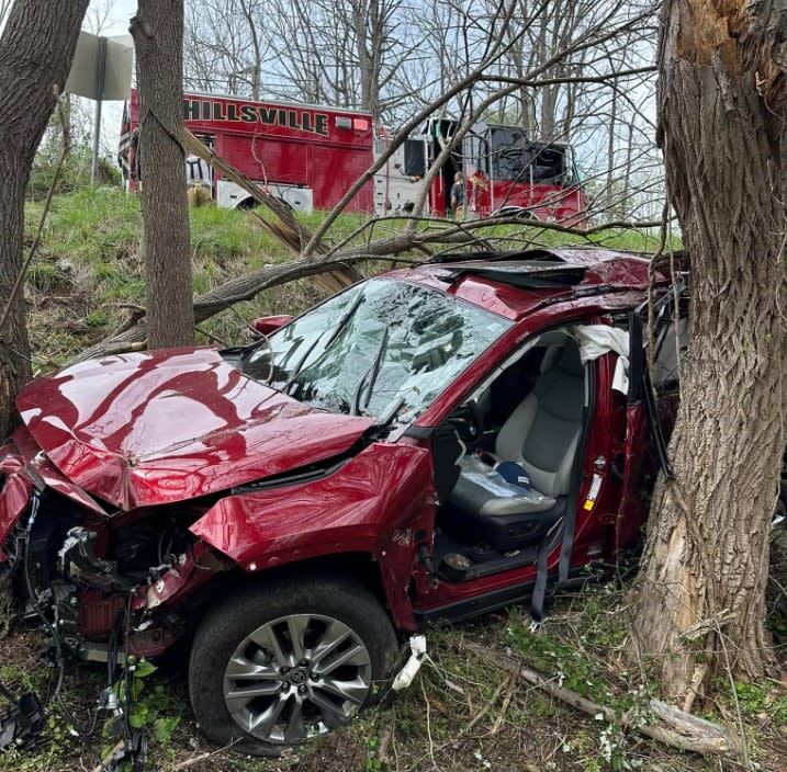 SUV damaged after crash in Carroll County on April 15. (Photo Courtesy: Hillsville Fire Department)