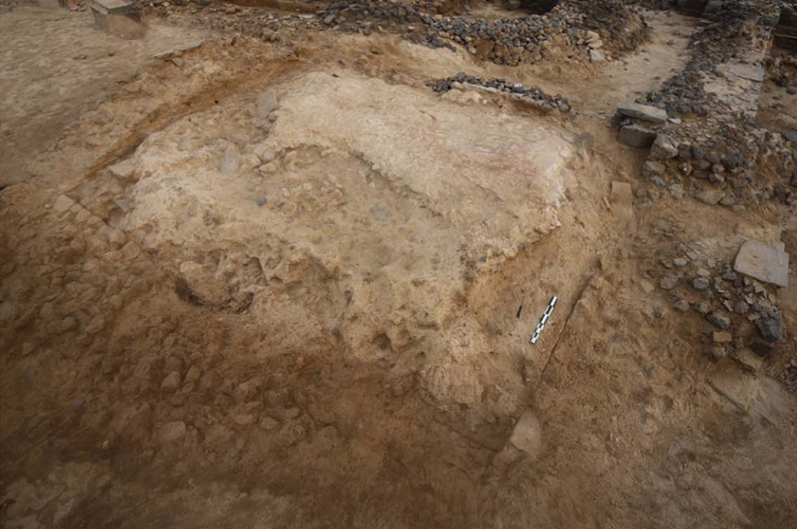 The baptistry of the central-eastern church as seen during excavations. Photo from Gabriele Castiglia