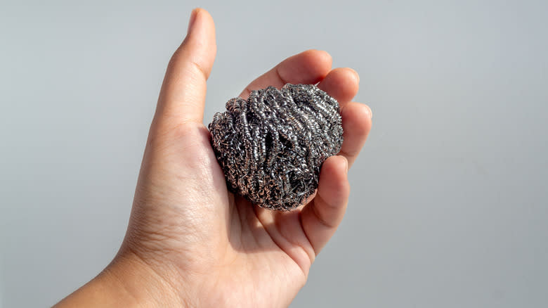 steel wool ball in hand