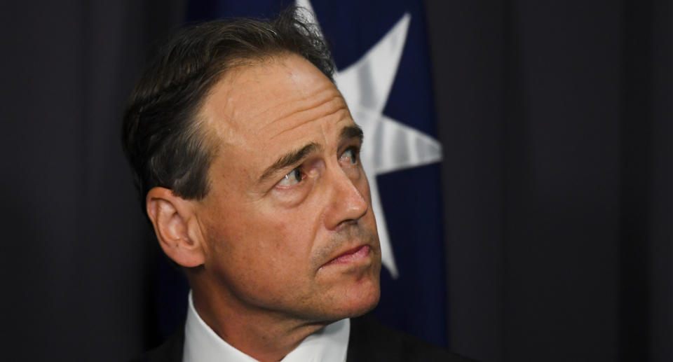 Australian Health Minister Greg Hunt speaks to the media during a press conference at Parliament House in Canberra. Source: AAP