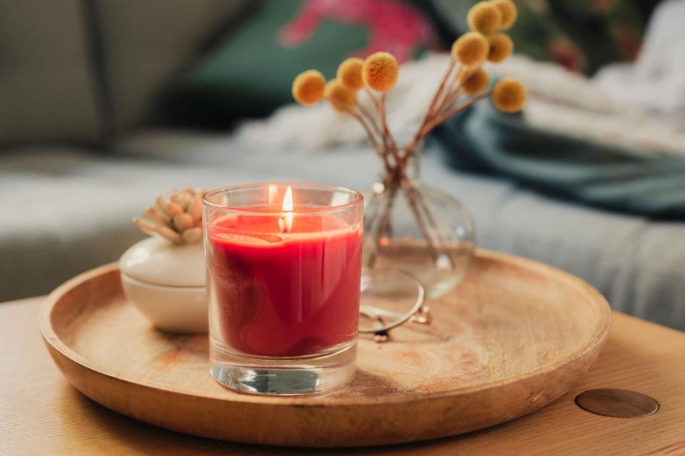 candle burning on table