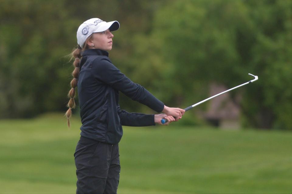 Fossil Ridge golfer Ellie Barry competes at the Class 5A high school girls golf state tournament at the Olde Course in Loveland on Wednesday, June 1, 2022.