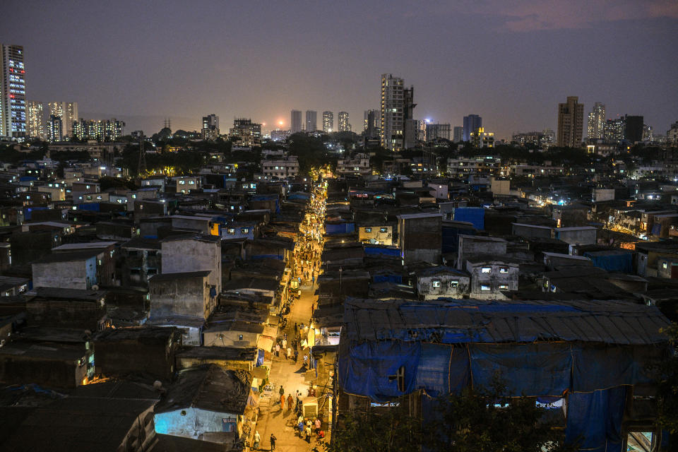 Dharavi in late April. The hyper-dense network of brick homes and small scale enterprises, which sprawl in the shadow of shiny new skyscrapers, was home to a thriving economy—until recently.<span class="copyright">Atul Loke—The New York Times/Redux</span>